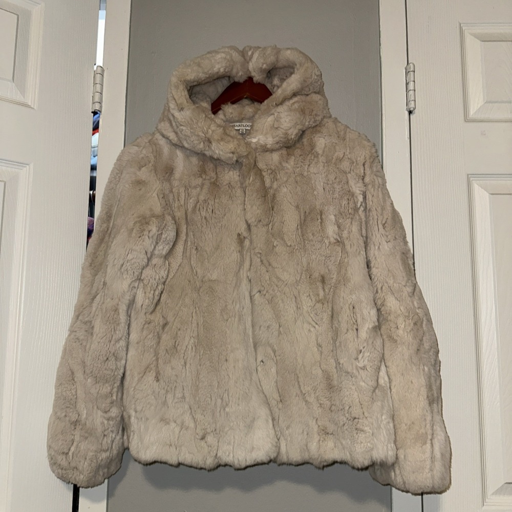 Heartloom Rabbit Fur Jacket Womens Sz Xs Revolve Coat Hooded